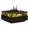COFFEE TABLE WITH LED SQUARE HIGH GLOSS BLACK STORAGE TEA TABLE FOR LIVING ROOM