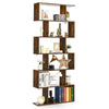 6-tier Bookcase Industrial S-Shaped Bookshelf Wooden Storage Display Rack