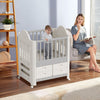 Large Baby Toddler Cot Bed On Wheels & 4 Storage Drawer Raised Fence 85x62x108cm