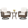 3 Pcs Patio Rattan Bistro Set 360° Swivel Outdoor Rocking Chairs-White