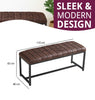 Dining Bench, Brown Leather Effect Fabric Seat Bench with Black Metal Legs 110cm