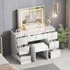 White Dressing Table with LED Lights Mirror Stool Drawers Vanity Makeup Desk Set