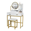 Modern Vanity Dressing Table with LED Light Mirror Stool Shelves 2 Drawers
