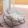 Garden Outdoor Rocking Chair Large Metal Frame Thick Padding Beige