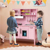 Toddlers Wooden Pretend Play Kitchen Chef Toy Kitchen w/ Microwave-Pink