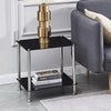 2pcs Square Black Tempered Glass Side End Table Bedside Table with Storage Shelf