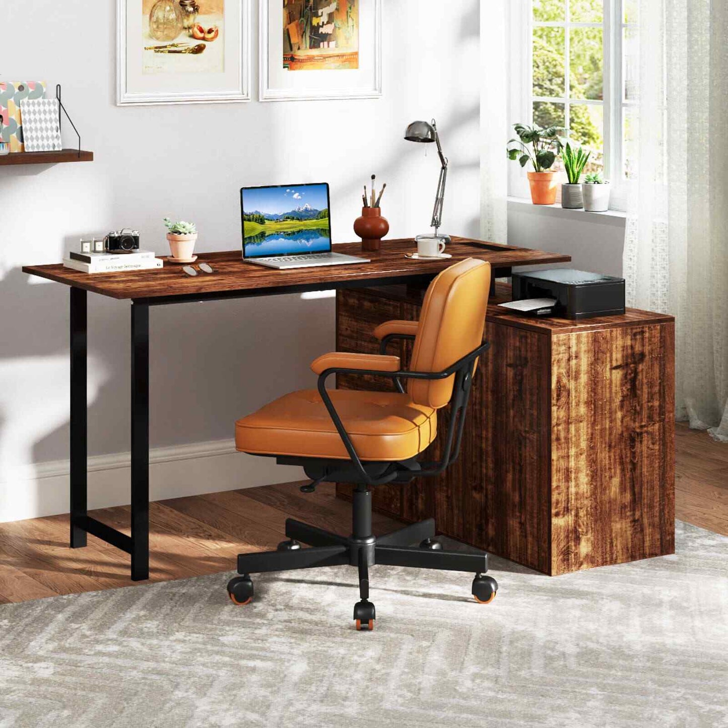 138 cm Reversible Corner Computer Desk L-Shaped Desk with 3 Drawers