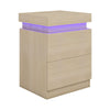 LED Bedside Table 2 Drawers Cabinet Charging Station Nightstand Storage Wood