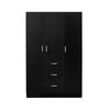 3 Door triple Wardrobe 3 Drawers Black - Bedroom Furniture Storage Cupboard