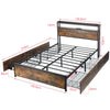 Double Size Bed Frame Metal Bed Platform LED Lights Headboard & 4 Storage Drawer