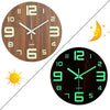 12" Luminous Wall Clock Silent Wooden Design Night Light for Living Room Bedroom