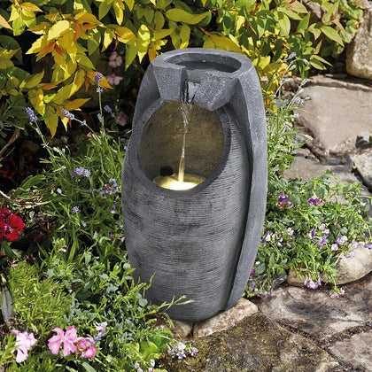 58.5cm Tall Barrel Shape Solar Power Garden Outdoor LED Water Feature Fountain