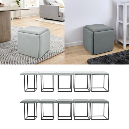5-in-1 Stool Set Upholstered Nested Stools Sofa Footstool Cube Dining Chair Seat