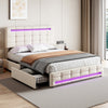Double Bed Upholstered Storage Bed Frame With LED Light, 4 Drawers and Headboard