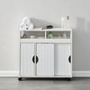 Bathroom Cabinet Floor Storage w/ 2 Sliding Doors Cupboard White 4 Wheels