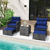 5 Piece Patio Rattan Furniture Wicker Chairs Set w/ 2 Ottomans Navy