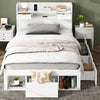 3ft Single Bed Frame with Drawers, Storage Headboard and Underbed Storage White