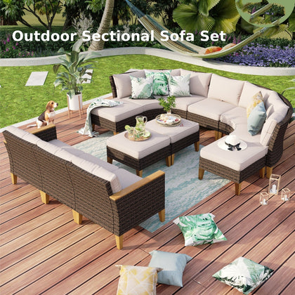11 Piece Patio Conversation Sofa Set Wicker Outdoor Furniture Set with Cushioned