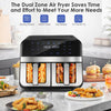8-in-1 Air Fryer Double Digital Display Rapid Healthy Cooker Dual Basket 9L Rcup