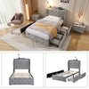 3ft Single Bed Upholstered Storage Bed Frame With Headboard, Lamp and 4 Drawers