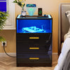 Bedside Table with Charging Station, Nightstand with 3-colour LED Lighting