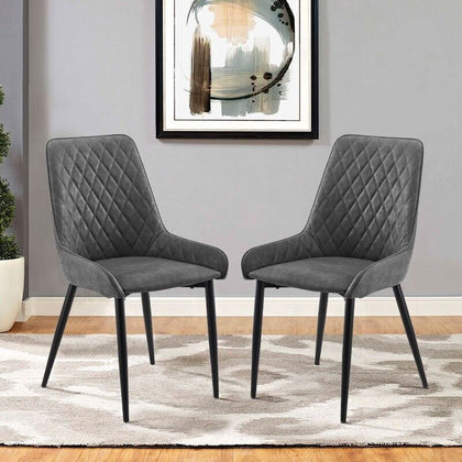 2pcs Dining Chairs Faux Leather High Back Diamond Padded Seat Chair Restaurant