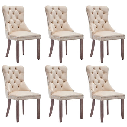 6 Pcs Velvet Dining Chairs High Back Wooden Legs for Home Dining Room Kitchen