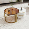 Round Nesting Nest Coffee Table Set with Storage 2 Drawer White Side End Tables