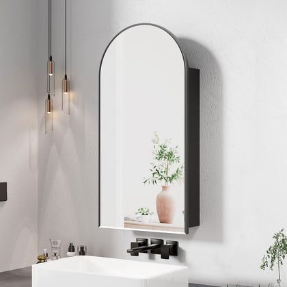 Arched Bathroom Mirror Cabinet Metal Framed Premium Black Wall Mounted Storage