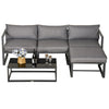 5pcs Patio Sofa Set Padded Cushion w/ Footstool Table Aluminium Frame Grey