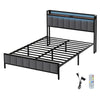 Levede King Bed Frame Metal Mattress Platform LED Lights Storage Headboard USB