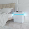 High Gloss BedsideTable Cabinet Storage 2 Drawers with LED Light Bedroom White