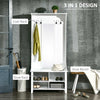 Hallway Furniture Set Shoe Bench Storage Mirror Cabinet Coat Rack w/ 4 Hooks