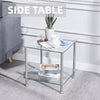 Square Clear Tempered Glass Sofa Side End Table Bedside Table with Storage Shelf