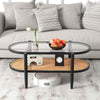 Living Room Table 2-Tier Coffee Table with Storage & Acacia Wood Frame-Black
