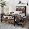 3ft Single Bed Solid Bed Frame with Headboard and Footboard, 2 Storage Drawers