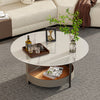 Round Marble Coffee Table Side Table Saddle Leather Storage Tray for Living Room