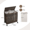110L Laundry Basket 2-Section Rattan Laundry Hamper W/ Removable Liner Bag & Lid