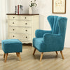 Fabric Upholstered Scallop Shell Wing Back Armchair Fireside Chair and Footstool