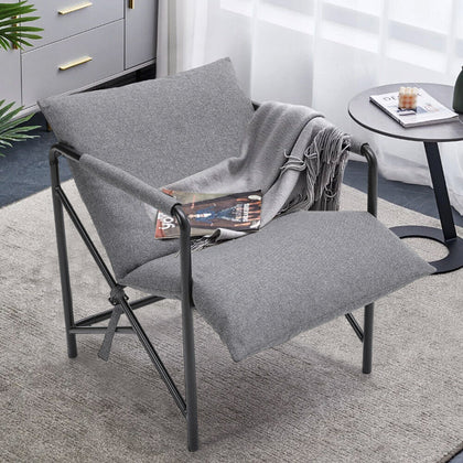 Modern Armchair Lazy Sofa Linen Fabric Chair Garden Outdoor Leisure Relax Lounge
