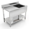 44 in Stainless Steel Sink Commercial Kitchen Prep Storage Shelf Wash Hand Basin