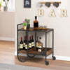 Industrial Bar Trolley Cart Rolling Buffet Serving Cart W/ Metal Wire Wine Rack