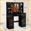 Black Dressing Table Makeup Desk with LED Mirror & 7 Drawers Vanity Set Bedroom