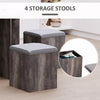 5 PC Dining Set Wooden Space-saving Storage Cushioned Ottoman Seats Square Table