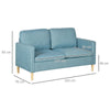 2 Seater Sofa Modern Fabric Couch with Wood Legs and 2 Pockets Blue