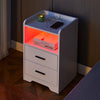 Bedside Table LED Light Nightstand High Gloss 2 Drawers USB Port Power Plug