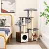 Multi-Layer Cat Activity Center Wooden Cat Tree Scratch Post Cat Condo Furniture
