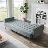 Modern Luxury Velvet Sofa Bed Grey 3 Seater Nonwoven Contrast Gold Metal Legs
