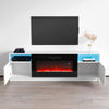 Modern White RTV Stand Unit Cabinet w/ Electric Fireplace & 12 Colour LED Light