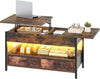 Lift Top Coffee Table Wood with Storage Shelf 2 Drawers for Living Room
